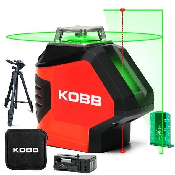 Kobb KBL88GTP 25 mt Profesyonel Yatay 360° ve Dikey Otomatik Hizalamalı Nokta Şakül ve Yeşil Çapraz Çizgi Lazer Distomat + Tripod