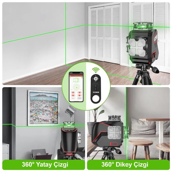 Kobb Kbl36gtp Profesyonel Li-İon Şarjlı 4X360⁰ Lcd Ekran Otomatik Hizalamalı Yeşil Çapraz Çizgi Lazer Distomat+Tripod - 10