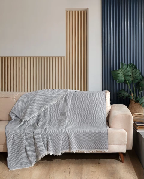 Viven Natural Keten Koltuk Örtüsü | Yakmaz Pamuklu Çekyat Örtüsü | Koltuk Şalı - 4