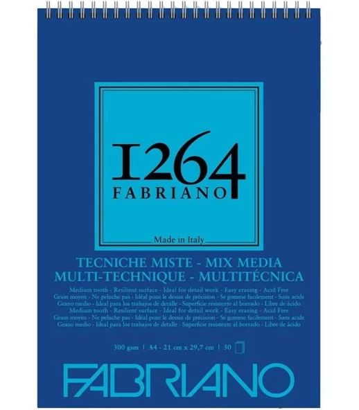 Fabriano 1264 mix media defter 300 gr A4 30 yp spiralli