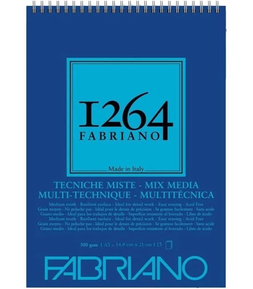 Fabriano 1264 MİX MEDİA DEFTER 300 GR A5 -15 yp spiralli