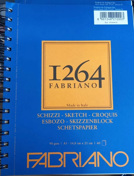 Fabriano 1264 Sketch Paper Eskiz Defteri 90 gr. 60 yp. ü. spiralli A5