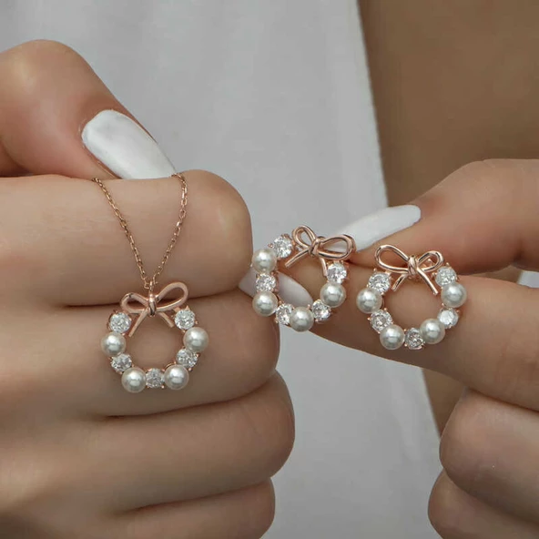 Lucky Life 925 Ayar Gumuss İnci Kurdele Lucky Life Lucky Life Kadın Set - 2