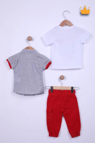 Babyhola Kısa Kol Gömlek Tshirt Pantolon Erkek Çocuk Takım 3'lü 1150 - 7
