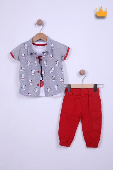 Babyhola Kısa Kol Gömlek Tshirt Pantolon Erkek Çocuk Takım 3'lü 1150 - 2