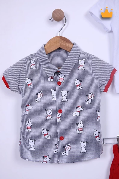 Babyhola Kısa Kol Gömlek Tshirt Pantolon Erkek Çocuk Takım 3'lü 1150 - 3