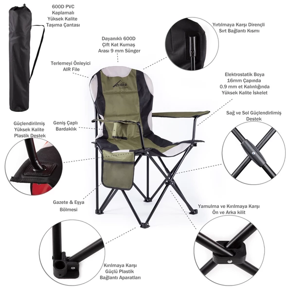 Evolite Nature Katlanabilir Kamp Sandalyesi - Haki - 3
