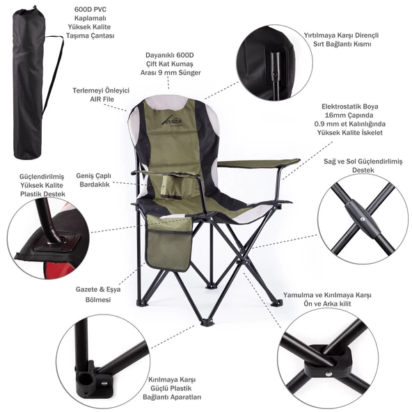 Evolite Nature Katlanabilir Kamp Sandalyesi - Haki - 10