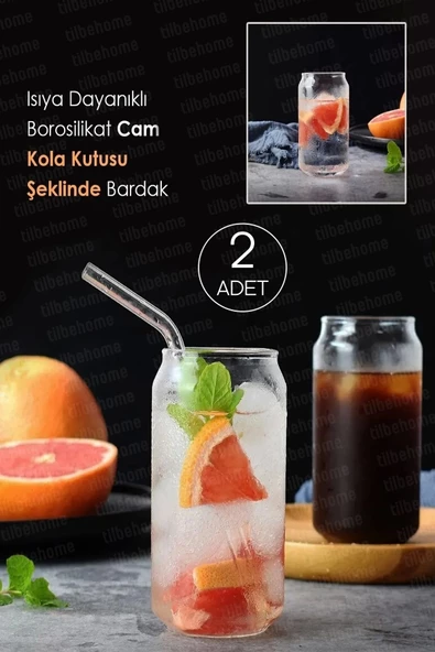2li Pipetli Kola Kutusu Şeklinde Bardak Süt Çay Kahve Su Sunum Bardağı Borosilikat Bardak Seti - 2