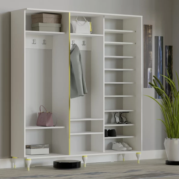 VİLZA BEYAZ SÜRGÜ KAPAKLI AYNALI PORTMANTO VESTİYER - 4