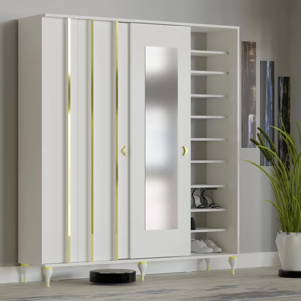 VİLZA BEYAZ SÜRGÜ KAPAKLI AYNALI PORTMANTO VESTİYER - 2