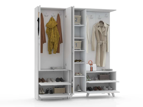 ABRE vm-342348 BEYAZ VESTİYER PORTMANTO AYAKKABILIK - 4