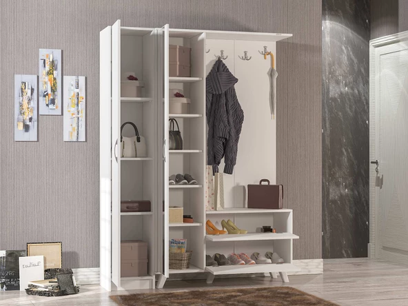 ABRE vm-34342 BEYAZ VESTİYER PORTMANTO AYAKKABILIK - 2