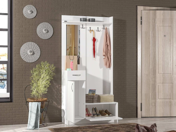 ABRE vm-36 BEYAZ VESTİYER PORTMANTO AYAKKABILIK - 2