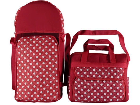 ŞMTSTYLE Puantiyeli Bebek Taşıma Seti. Portbebe ve Bakım Çantası - 5