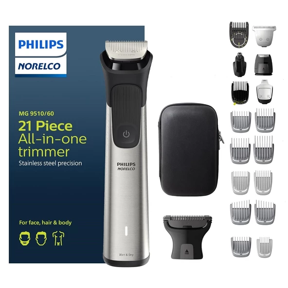 Philips Norelco Multigroom Serisi 9000, 21 Parça Erkek Bakım Seti Mg9510/60