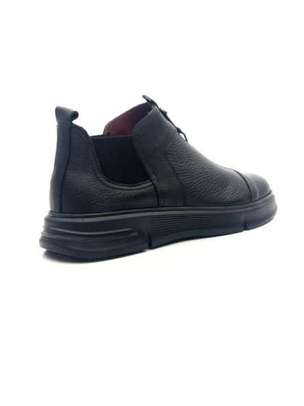 Marcomen12432 Erkek Lastikli Kısa Deri Siyah Casual Bot - 3