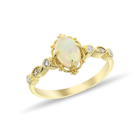 0,10 Karat Pırlantalı Opal Taşlı Vintage Yüzük