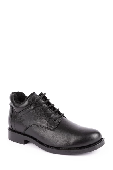 Shoeter-M2353 Erkek Hakiki Deri Ortopedik Bağcıklı&Fermuarlı Siyah Bot - 5
