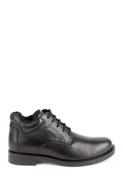 Shoeter-M2353 Erkek Hakiki Deri Ortopedik Bağcıklı&Fermuarlı Siyah Bot - 4