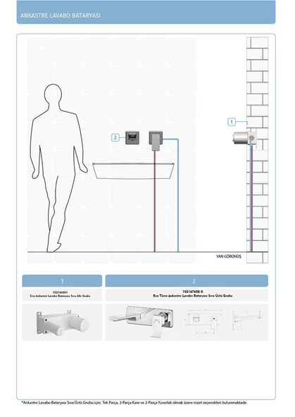 Eca Tiera Ankastre Gömme Lavabo Bataryası Set (102167605-K+102166601) - 4