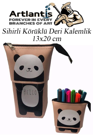 Körüklü Kalemlik Panda 1 Adet Sihirli Körüklü Deri Kalemlik Kalem Çantası Sevimli Panda Kalem Kutusu - 4