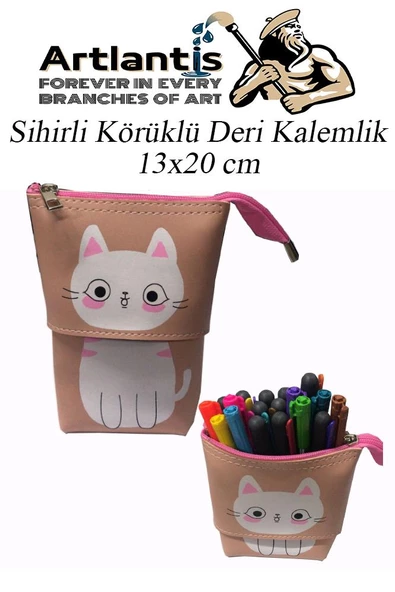 Körüklü Kalemlik Kedi 1 Adet Sihirli Körüklü Deri Kalemlik Kalem Çantası Sevimli Kedi Kalem Kutusu - 5
