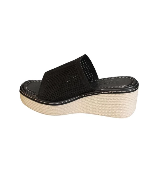YAZKIŞ Kadın Siyah Vizon (nut) Üzeri Örgü 6cm Dolgu 3Cm Platform Topuk Terlik - 7