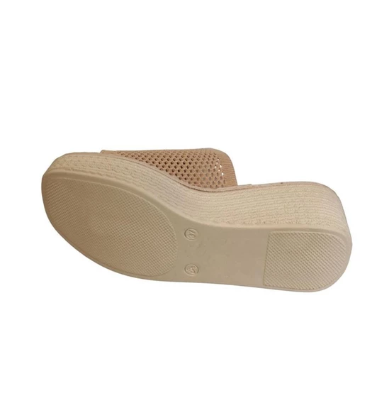 YAZKIŞ Kadın Siyah Vizon (nut) Üzeri Örgü 6cm Dolgu 3Cm Platform Topuk Terlik - 4