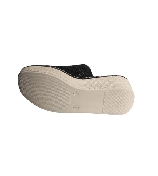 YAZKIŞ Kadın Siyah Vizon (nut) Üzeri Örgü 6cm Dolgu 3Cm Platform Topuk Terlik - 8