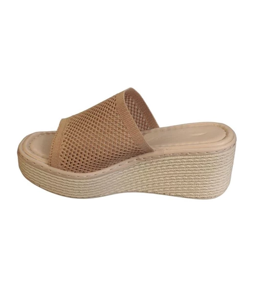 YAZKIŞ Kadın Siyah Vizon (nut) Üzeri Örgü 6cm Dolgu 3Cm Platform Topuk Terlik - 3