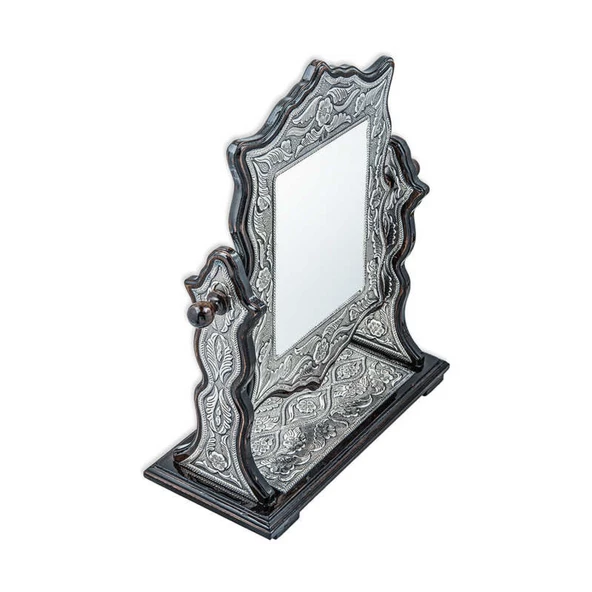 Lucky Life 925 Ayar Gumuss Çiçek Desenli Kare Çift Taraflı Ayna - 4