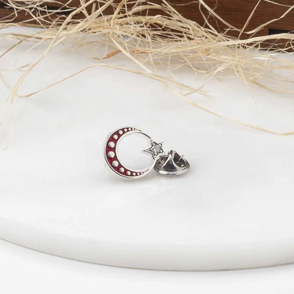 Lucky Life 925 Ayar Gumuss Ay Yıldız Rozet - 2