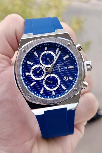 Daniel Klein DKISTE730 Kasası Gümüş Kordonu Lacivert Renk Büyük Kasa Erkek Kol Saati - Resim 5