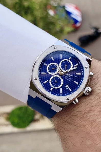 Daniel Klein DKISTE730 Kasası Gümüş Kordonu Lacivert Renk Büyük Kasa Erkek Kol Saati - Resim 3