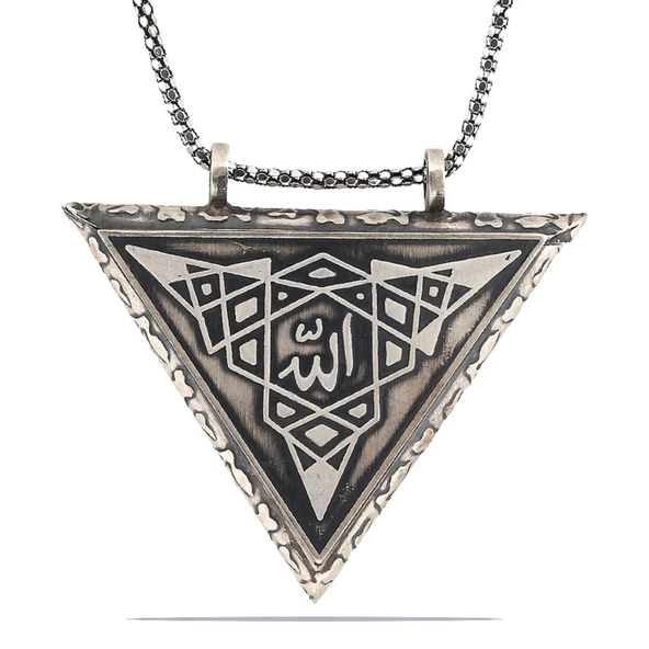 Lucky Life 925 Ayar Gumuss Üçgen İçi Açılabilen Allah Muskalık Kolye
