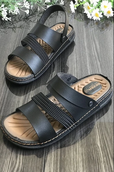 Moda Ayakkabı 5203 Erkek Siyah Sandalet Terlik - 5