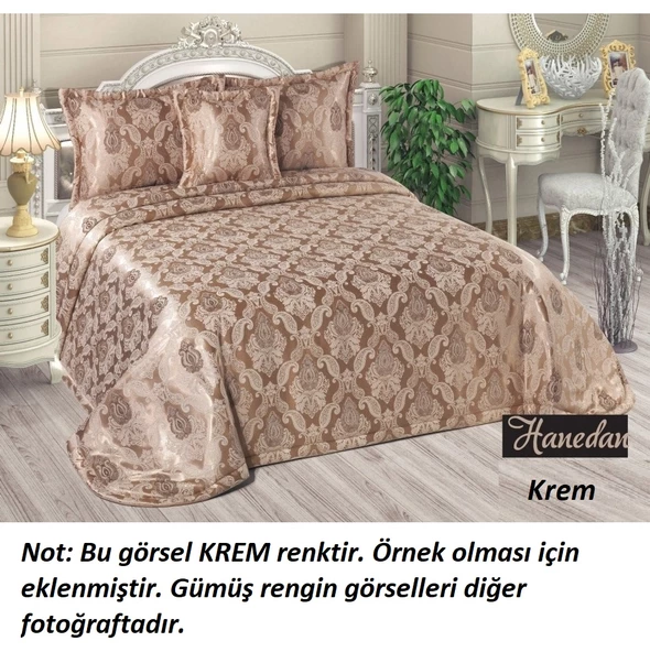 Altın Kelebek Çeyizlik Abiye Lüks Çift Kişilik Yatak Örtüsü-Hanedan Gümüş - 2