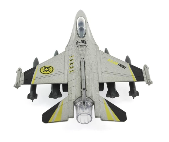 Çek Bırak Metal F-16 Benzeri Metalik Gri Savaş Uçağı Sesli Işıklı