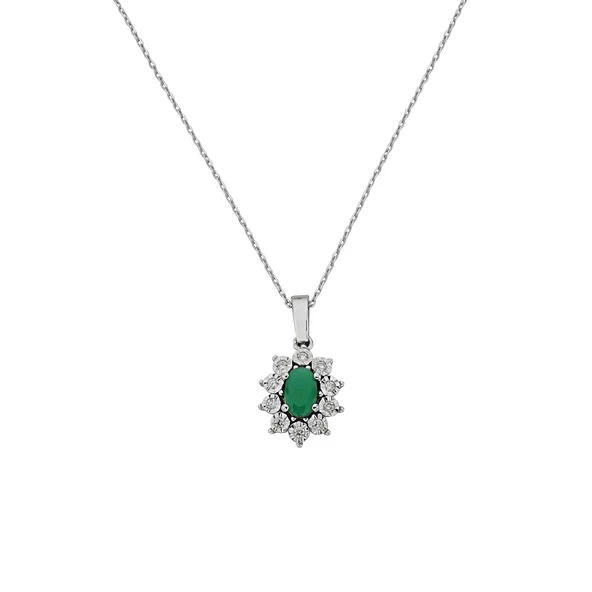 0,43 Karat Pırlantalı Zümrüt Oval Kolye