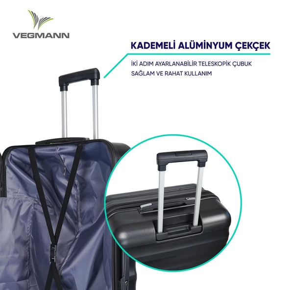 Vegmann Delphin Siyah Büyük Boy Valiz - Resim 8