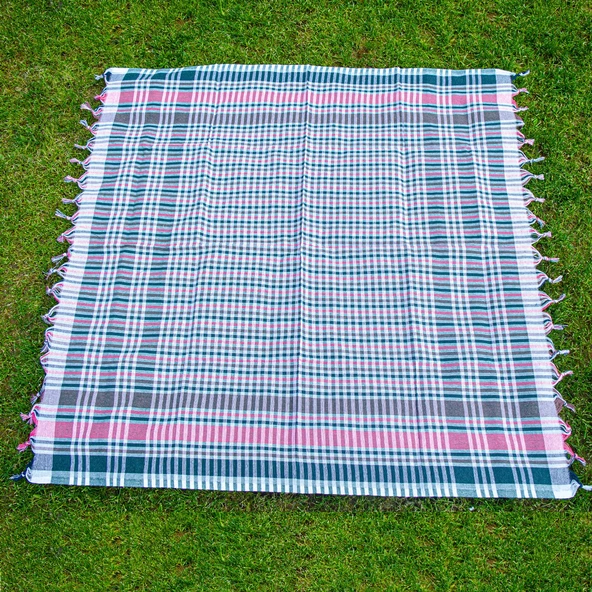 mandaş 140x140 Yer Sofra Bezi Piknik Masa Örtüsü Saçaklı mavi