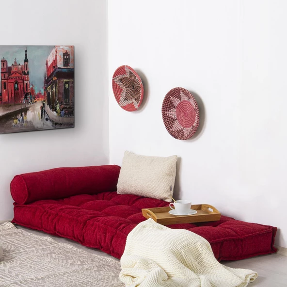 Homedius Sofa Buklet Kapitoneli Yer-Sedir Minderi  Çift Kırmızı - 9