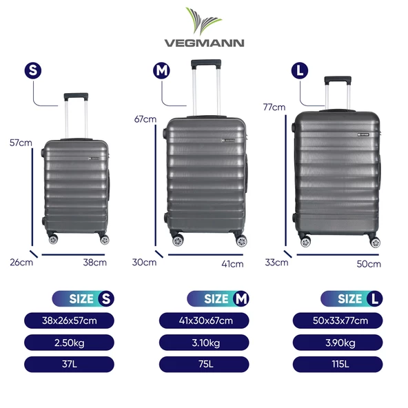 Vegmann Delphin Antrasit 3 lü Valiz seti - 2