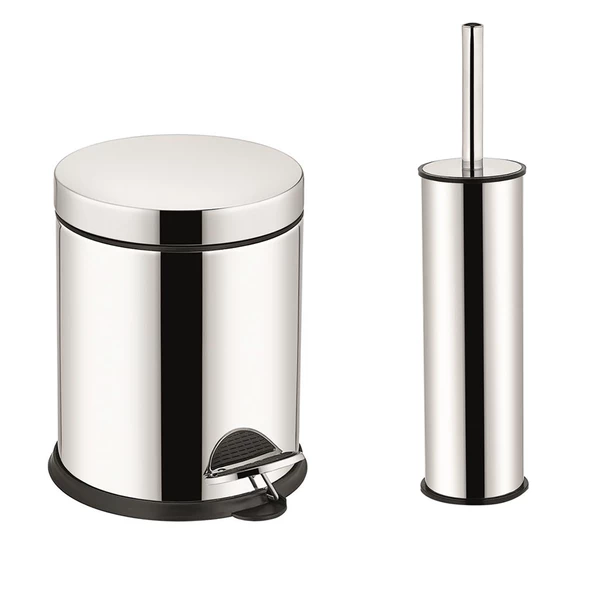 FKN Paslanmaz Pedallı Çöp Kovası - Mikro Klozet Fırçası Banyo Seti ürün görseli 1
