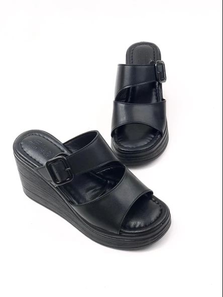 Basskan Mere Siyah Ortopedik Tokalı Terlik-401 - Resim 3