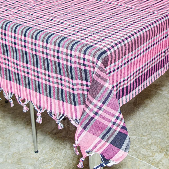 mandaş 140x140 Yer Sofra Bezi Piknik Masa Örtüsü Saçaklı pembe - 2