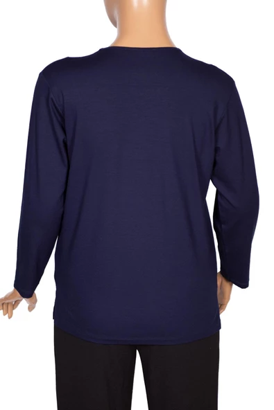 Cimariva Kadın Arsu Büyük Beden Robalı Süs Düğmeli Lacivert Bluz - 4