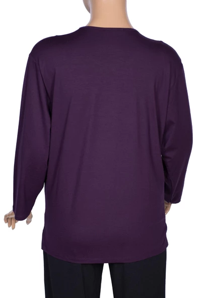 Cimariva Kadın Arsu Büyük Beden Robalı Süs Düğmeli Mürdüm Bluz - 4