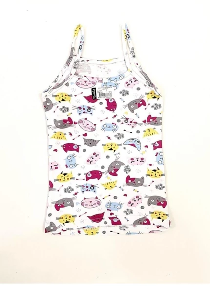 TUTKU 0850 KIZ ÇOCUK İP ASKILI DESENLİ ATLET 12 ADET - Resim 2